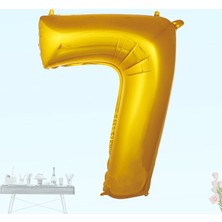 Süsle Bebek ve Parti 7 Yaş Rakam Folyo Balon, 100 cm - Altın