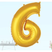 Süsle Bebek ve Parti 6 Yaş Rakam Folyo Balon, 100 cm - Altın