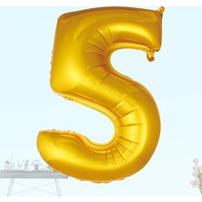 Süsle Bebek ve Parti 5 Yaş Rakam Folyo Balon, 100 cm - Altın