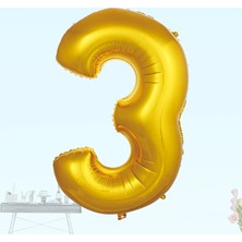 Süsle Bebek ve Parti 3 Yaş Rakam Folyo Balon, 100 cm - Altın