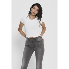 Jack & Jones Kadın Siyah Kısa Kollu Fırfırlı Crop T-Shirt 15201206 Onlemma