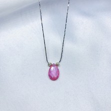 Gökdeniz 925 Doğal Turmolin Taş Damla Model Dorikalı Gümüş Zincir Kolye