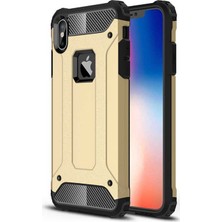 noktaks - Apple iPhone X - Kılıf Çift Katman Zırh Tank Crash Military Kapak - Gold