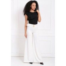 Sense Yanları Kumaş Kaplama Kemerli Ispanyol Paça Scuba Krep Pantolon PNT33393