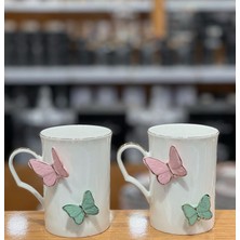 Arow Mariposa 2Adet  Kelebekli Porselen Kupa Şık Kelebek Kupa 2'Li