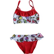 Endeep Kız Çocuk Desenli Kırmızı Büstiyer Bikini Takımı
