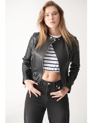 Black Noble Renata Siyah Biker Deri Ceket