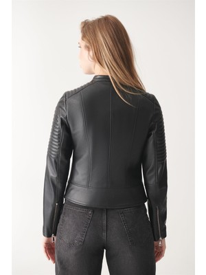 Black Noble Renata Siyah Biker Deri Ceket