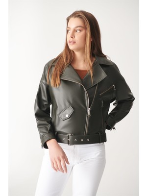 Black Noble Helen Yeşil Oversize Deri Ceket