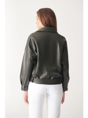 Black Noble Helen Yeşil Oversize Deri Ceket