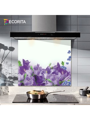 Decorita Mor Çiçek Desenli | Cam Ocak Arkası Koruyucu | 52cm x 60cm