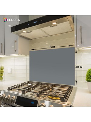 Decorita Düz Renk - Gri | Cam Ocak Arkası Koruyucu | 49,5cm x 76cm