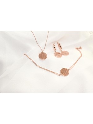 Enes Store Rose Gold Gümüş Yaşam Çiçeği Kadın Kolye Küpe Bileklik Seti