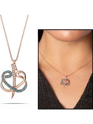 Tesbihane 925 Ayar Gümüş Turkuaz Taşlı Çift Vav Elif Kolye(Model-2)