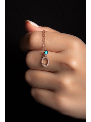 Ose Shop Beyaz Zirkon Taşlı Harf Kolye Rose Gümüş Altın Kaplama Kadın Gümüş Kolye 925 Ayar