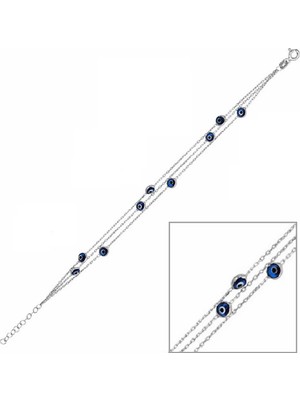 Rams Gümüş Üç Sıra Nazarlı Zincir Bileklik
