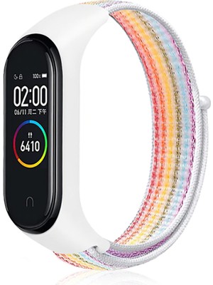 Nezih Case Xiaomi Mi Band 3/4/5/6/7 Uyumlu Hasır Silikon Kordon Gökkuşağı