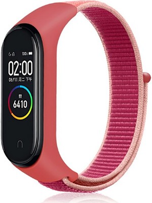 Nezih Case Xiaomi Mi Band 3/4/5/6/7 Uyumlu Hasır Silikon Kordon Kırmızı/pembe