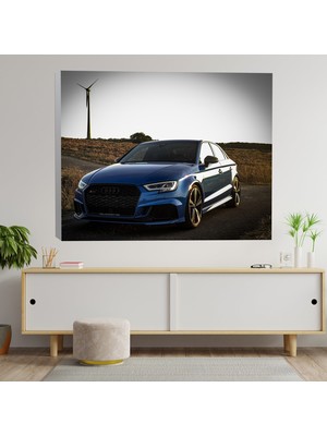 Deko Gonya Yakın Çekim Mavi Renkli Audi Araba Dekoratif Kanvas Tablo