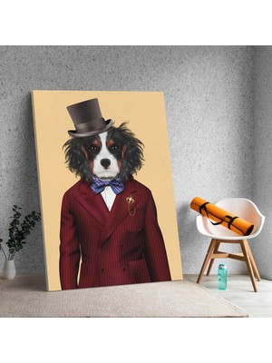 Deko Gonya Papyonlu Köpek Adam Dekoratif Kanvas Tablo