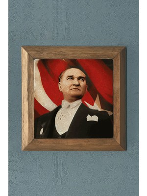 Oscar Stone Masif Çerçeveli  Atatürk Doğaltaş Tablo Pano Oscar Stone Decor 28X28 cm
