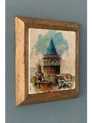 Oscar Stone Galata Kulesi Masif Çerçeveli Taş Tablo-Wall Decor- Oscar Stone Decor 28X28 cm