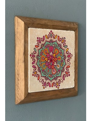 Oscar Stone Mandala -Masif Çerçeveli Taş Tablo-Wall Decor- Oscar Stone Decor 28X28 cm