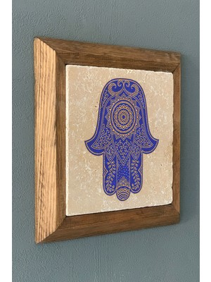 Oscar Stone Masif Çerçeveli Hamsa Taş Tablo- Duvar Dekoru- Oscar Stone Decor 28X28 Cm-Wall Decor