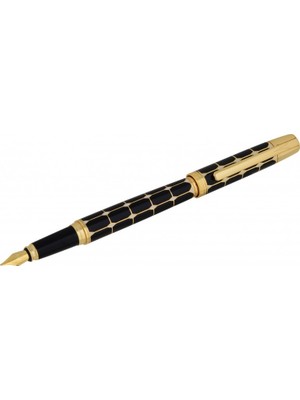 Steelpen Serra Dolma & Tükenmez Kalem Seti Siyah Üstü Beyaz Sedef Işlemeli Gold 800-42