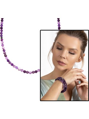 Gümüş Hediye Al Hem Bileklik - Hem Kolye - Hem Tesbih 99LU Mor Ametist Doğaltaş Takı