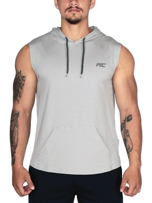 Musclecloth Training Kapüşonlu Kolsuz T-Shirt Gri