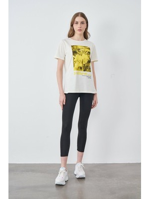 Çetinkaya Koton Kadın Baskılı Tişört Bisiklet Yaka Pamuklu