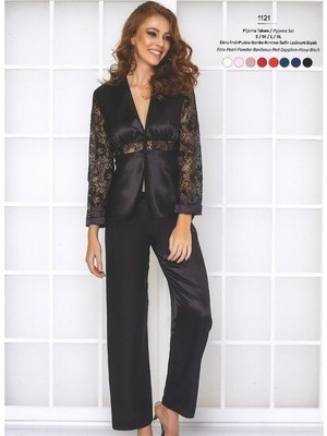 Pierre Cardin 1121 Önden Düğmeli Dantelli Saten Çeyizlik Pijama Takım