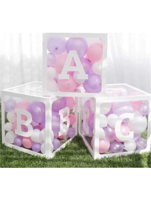 Azfahomestore Şeffaf Kutu ve Harf Beyaz + Balon Seti