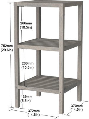 INTERBUILD REAL WOOD Interbuıld Ahşap 3 Katlı Raf Çok Amaçlı Masif Ağaç Raf  (U):372X(G):371X(Y):653MM   Renk;alacakaranlık Grisi