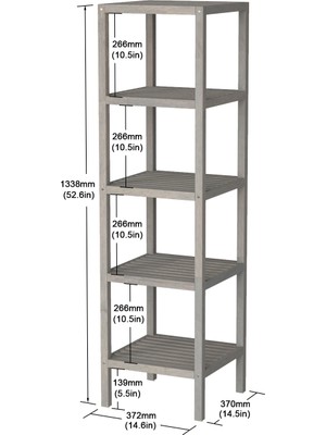 INTERBUILD REAL WOOD Interbuıld Ahşap 5 Katlı Raf Çok Amaçlı Masif Ağaç Raf (U):372X(G):371X(Y):1338MM Renk;alacakaranlık Grisi