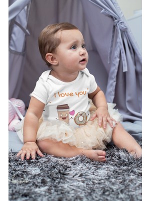 Limon Kız Çocuk Beyaz I Love You Donat Desenli Kısa Kol Kız Body