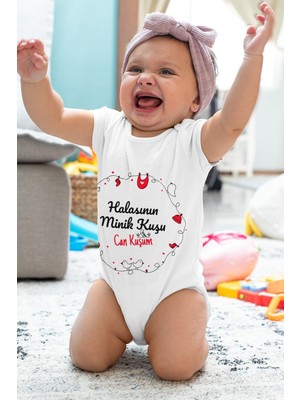 Limon Unisex Bebek Beyaz Halasının Minik Kuşu Desenli Kısa Kol Body