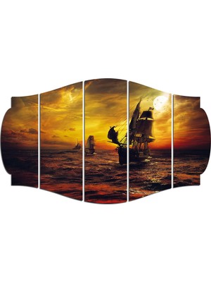 Renkselart Yelkenli Gemiler Kızıl Gökyüzü Mdf TABLO-1368 (Model C)