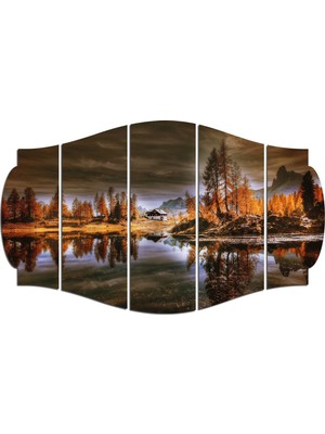 Renkselart Göl Ağaçlık Dağ Manzarası Mdf TABLO-3196 (Model C)