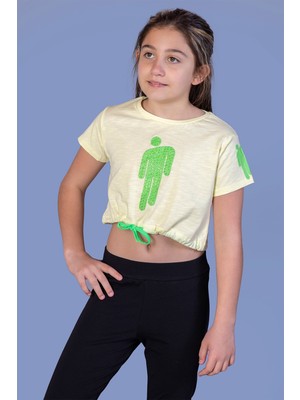 Toontoy Kids Toontoy Kız Çocuk Crop Model Baskılı Taş Işlemeli Tişört
