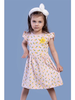 Toontoy Kids Toontoy Kız Çocuk Komple Ananas Baskılı Çiçek Aksesuarlı Elbise