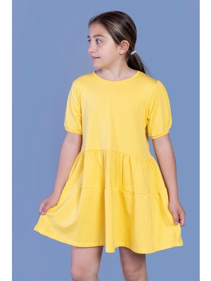 Toontoy Kids Toontoy Kız Çocuk Büzgülü Balon Kol Elbise