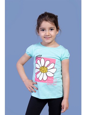 Toontoy Kids Toontoy Kız Çocuk Papatya Baskılı Taş Işlemeli Tişört