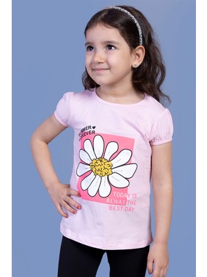 Toontoy Kids Toontoy Kız Çocuk Papatya Baskılı Taş Işlemeli Tişört
