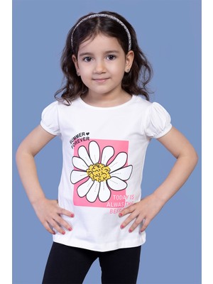 Toontoy Kids Toontoy Kız Çocuk Papatya Baskılı Taş Işlemeli Tişört