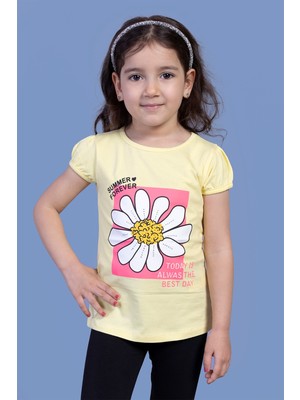 Toontoy Kids Toontoy Kız Çocuk Papatya Baskılı Taş Işlemeli Tişört