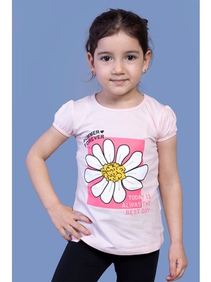 Toontoy Kids Toontoy Kız Çocuk Papatya Baskılı Taş Işlemeli Tişört