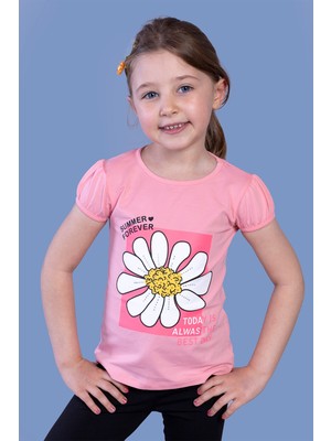 Toontoy Kids Toontoy Kız Çocuk Papatya Baskılı Taş Işlemeli Tişört