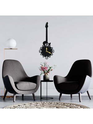 Deko Gonya Gitar Rakamlı Ahşap Duvar Saati
